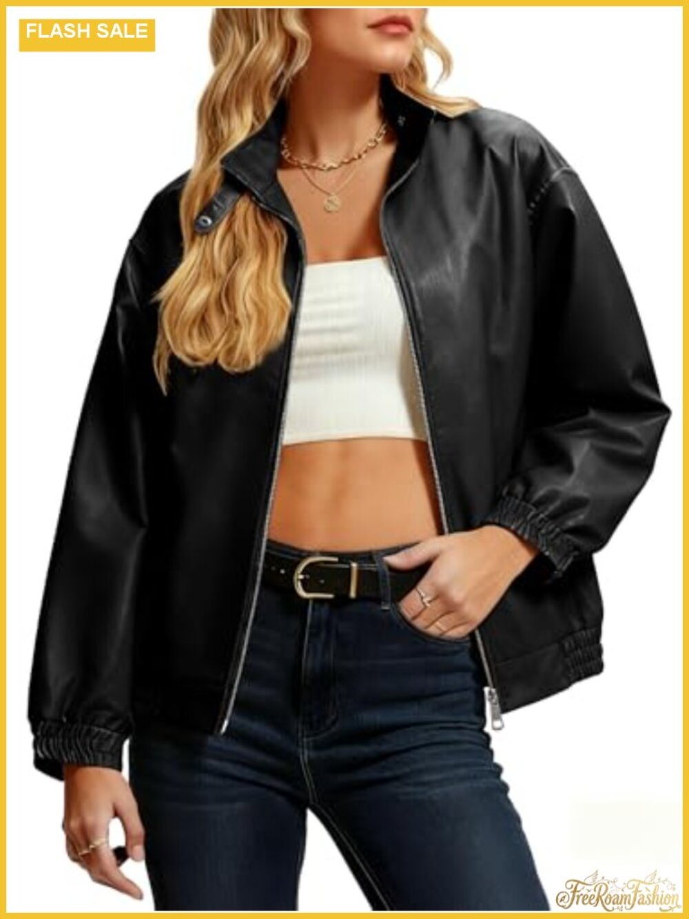 Faux Leather Motorcycle Jacket Oversized Bomber Coat